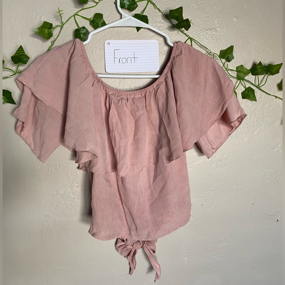 Charlotte Russe over-the-shoulder blouse with tie knot on the back.